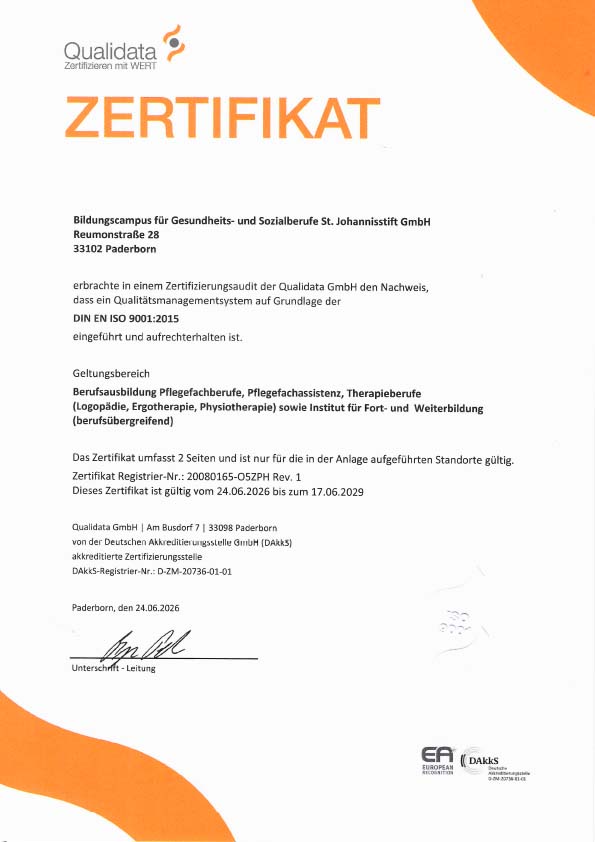 Zertifikat Qualitätsmanagement nach DIN EN 9001:2015